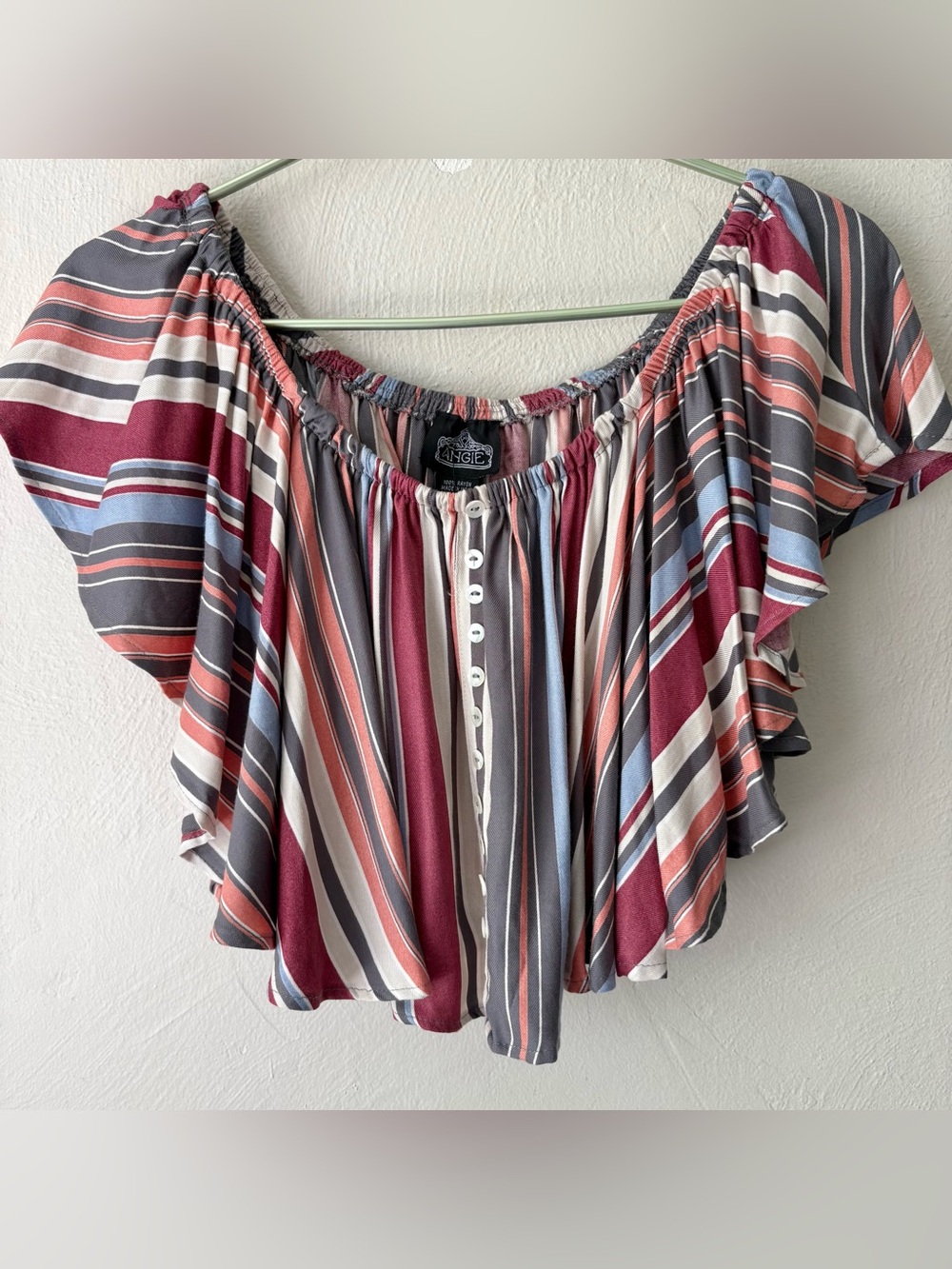 Angie Striped Ruffle Sleeve Cropped Boho Top